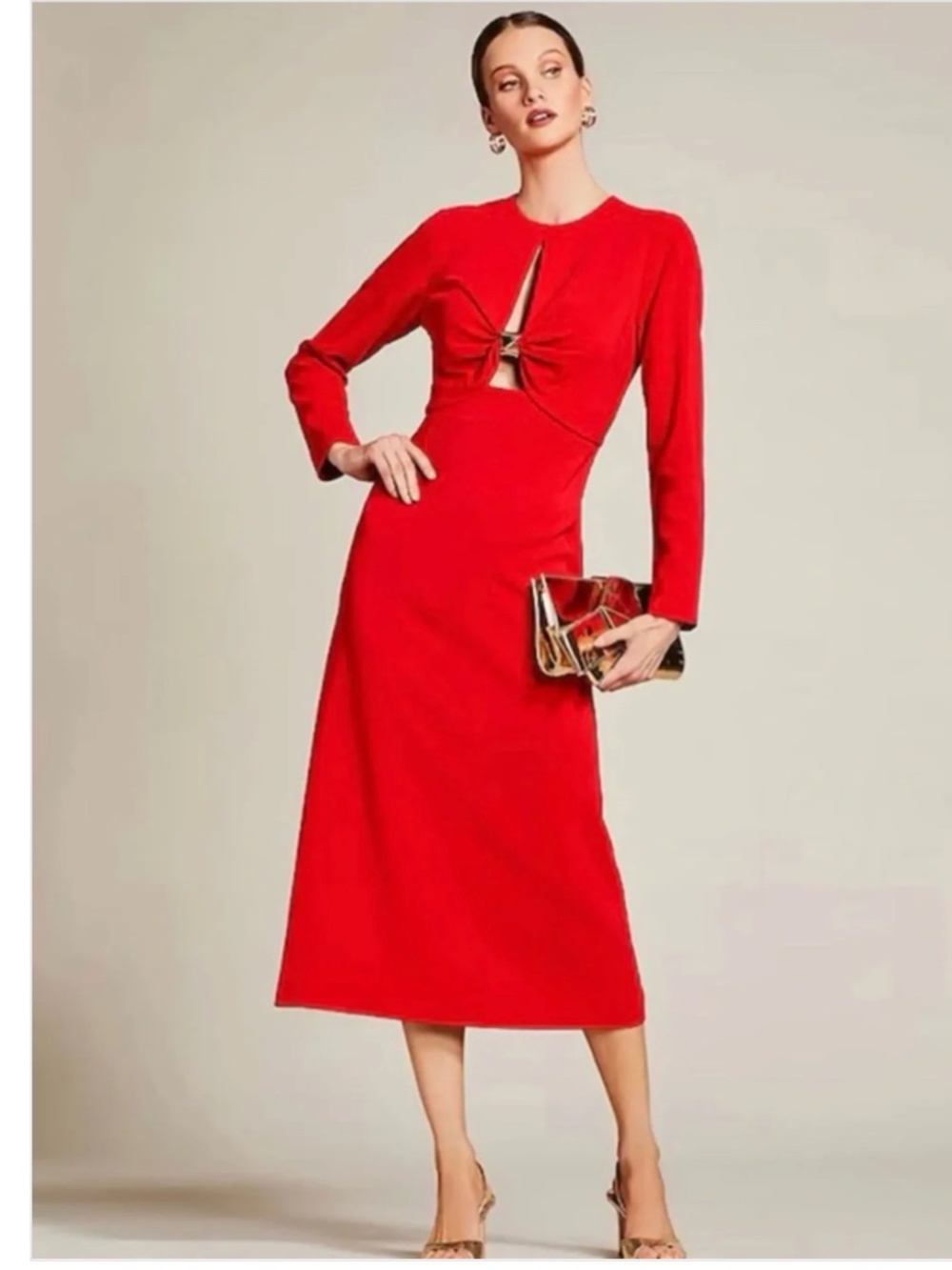 Antonio Melani Lorelei Red Long Sleeve Midi Keyhole Dress 4 New